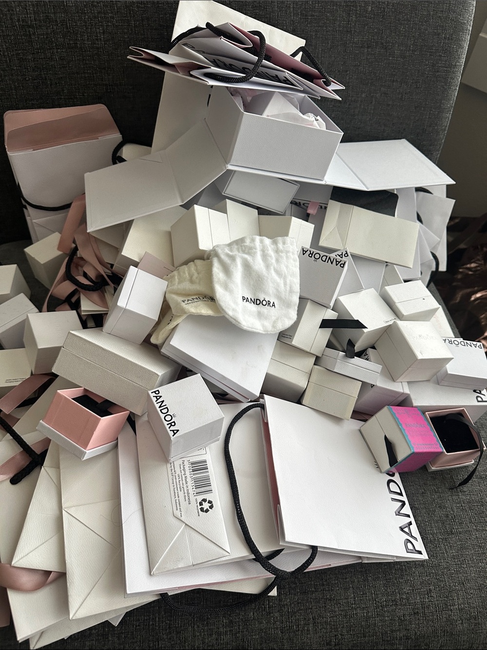 Pandora White and Pink Jewelry Boxes & bags Bundle